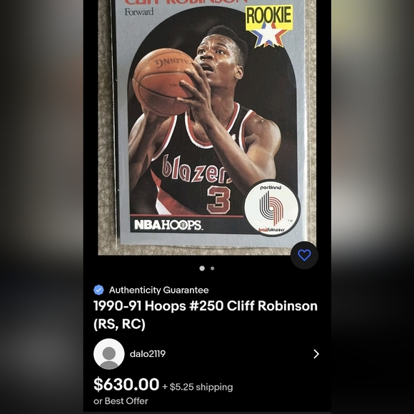 1990-91 NBA Hoops - #250 Clifford Robinson (RC) - Picture 5 of 11